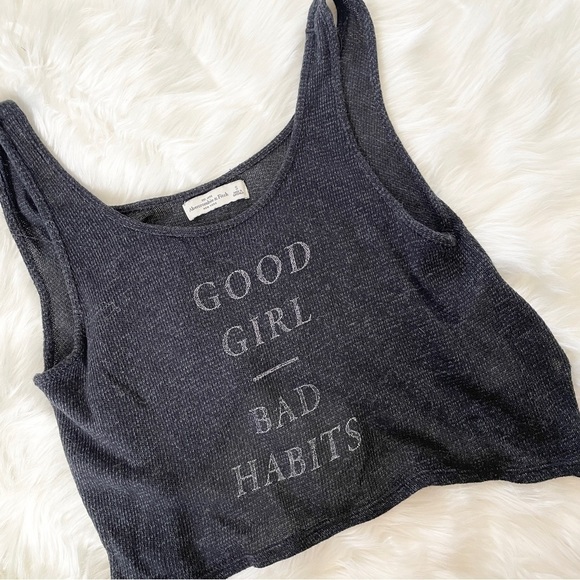 ✨ Abercrombie & Fitch Good Girls Bad Habits Loose Cropped Knit Tank Navy Sz S - Picture 6 of 10